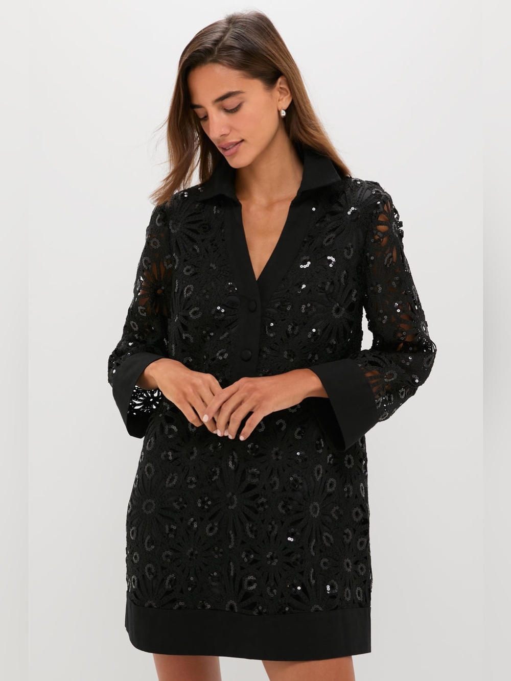 Tuckernuck Black Crochet Sparkle Collier Dress Size Large NWT Mini Dress